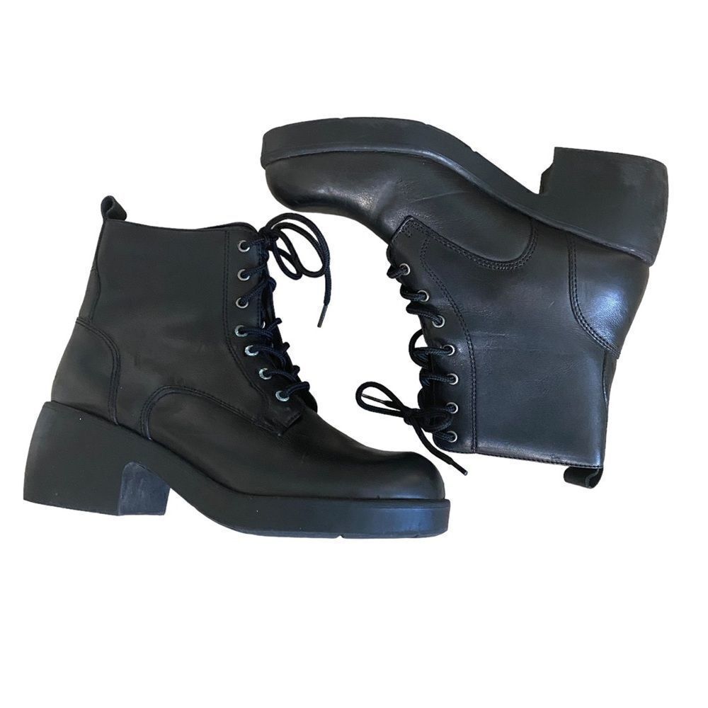 Women's Bernardo X Anthropologie Black Combat Boots Size 7.5 - Picture 2 of 10